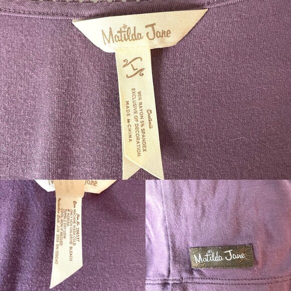 Matilda Jane Purple Peplum Tunic Top Button Lace Detail Long Sleeve Women's Sz L - Picture 3 of 7